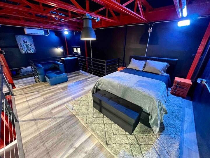 Loft bedroom with smart lighting