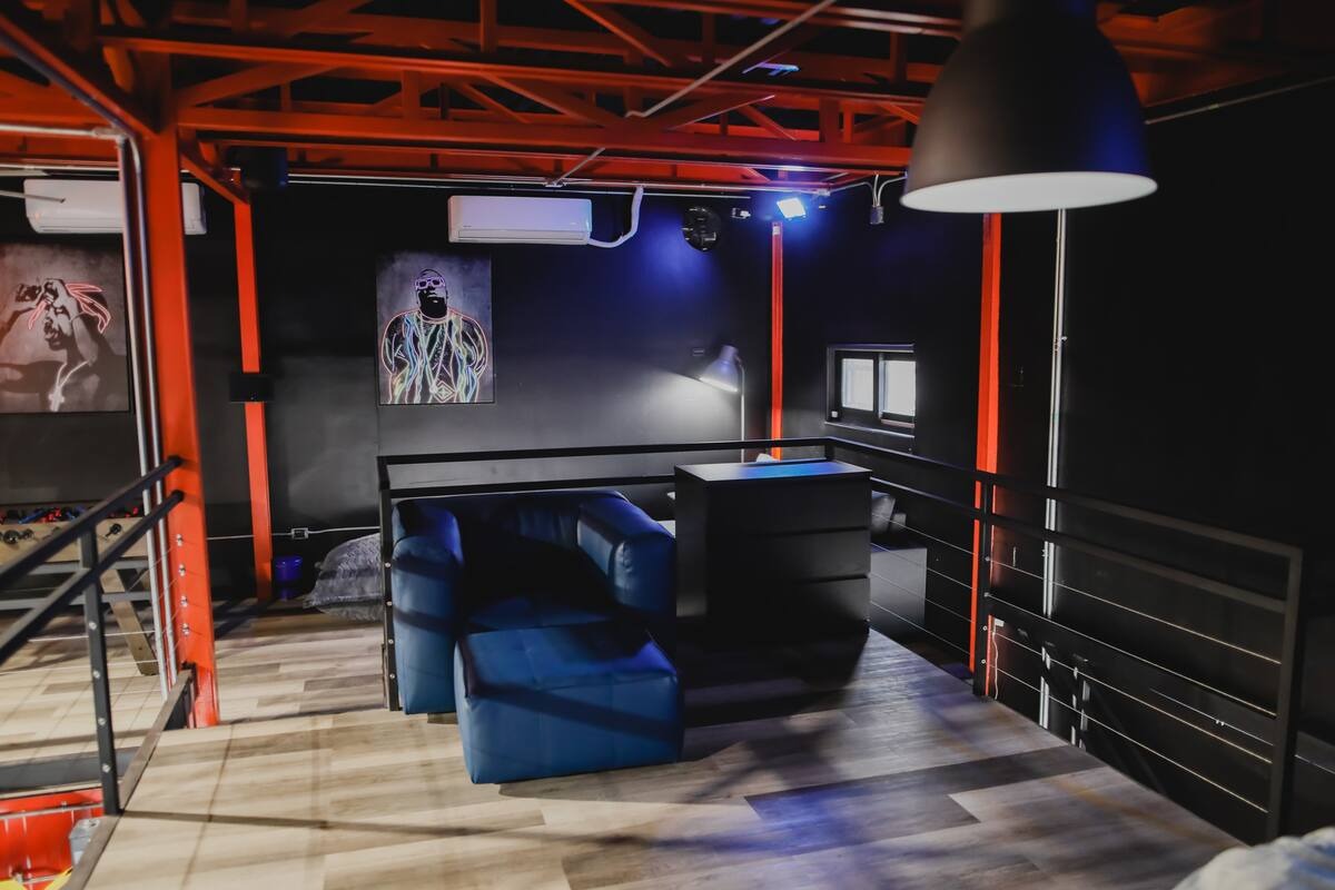 Upper lounge with security camera and AV integration